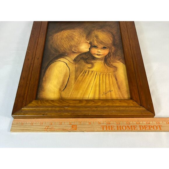 A Little Kiss Margaret Kane Framed Print Big Eyes MCM Kissing Boy Girl - Picture 7 of 8